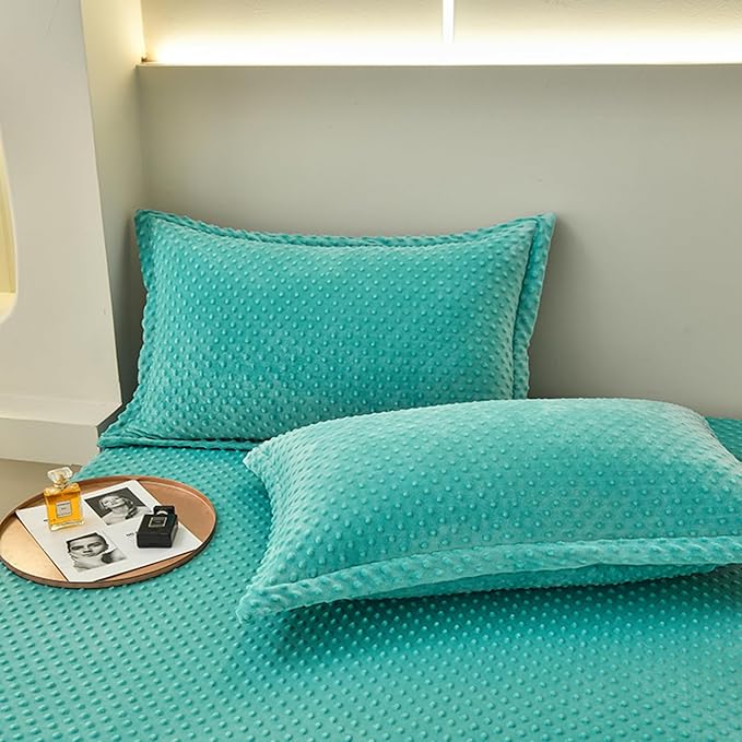 ZIQINPSQ Coral Velvet Fitted Sheet-Thickened Cold-Resistant and Warm Bed Sheets-Soft Velvet Fleece Fitted Sheets with-Elastic All Around. (Aqua, California King)