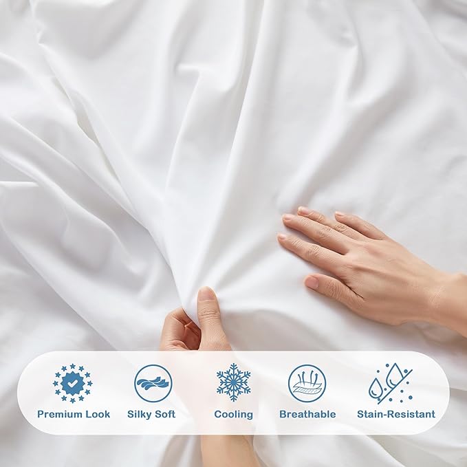 Degrees of Comfort Coolmax® Cooling Fitted Sheet Only, Soft California King Size Bed Sheets for Hot Sleepers, Up to 15" Deep Pocket, All Around Elastic, Wrinkle Free, Stain Resistant, White 1 Piece