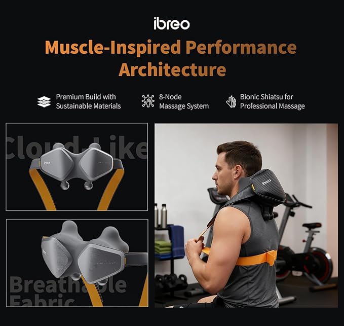 Smart Heated Shiatsu Neck Shoulder Back Massager, App-enabled, 8 Extra-Wide Bionic Heads, 4D Deep Tissue Kneading, Customizable Mode, 240 Mins Battery Life for Pain Relief Fitness Sporting Women, Men