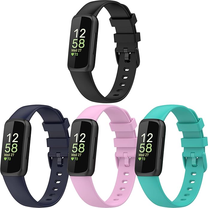 (4 Pack) Bands Straps Intended for Fitbit Inspire 3 Health & Fitness Tracker, Colorful Comfortable Flexible Silicone Band Rubber Strap Wristbands Sports Accessories for Inspire 3