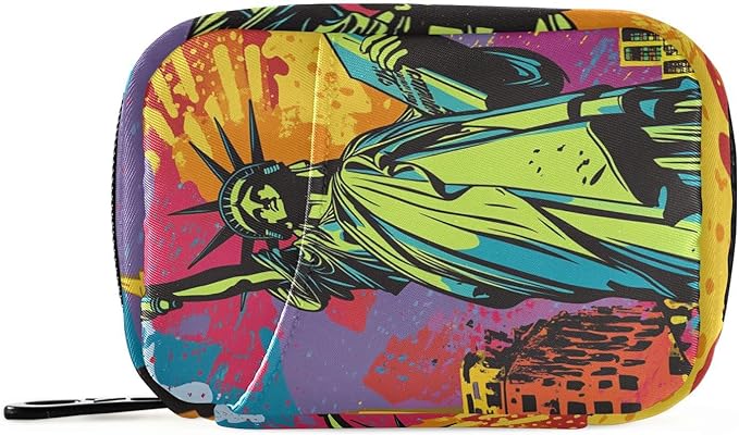 Comic Statue of Liberty Travel Pill Organizer Case Box Container Weekly Portable Vitamin Medicine Holder Storage Bag with Zipper Removable