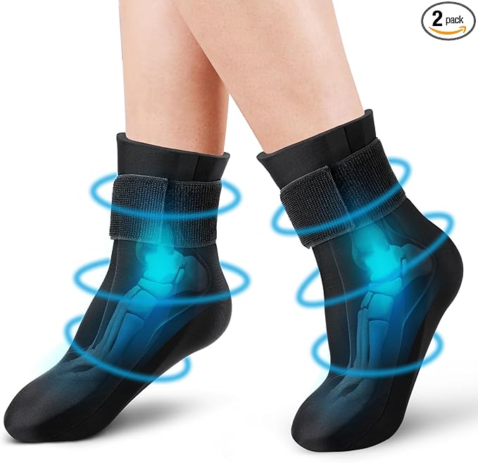 Tolaccea Ankle Foot Ice Pack Wrap for Injuries, Reusable Gel Cold Therapy Sock with Hot & Cold Therapy, Instant Pain Relief for Achilles Tendonitis, Plantar Fasciitis, Foot Heel (Medium (Pack of 2))
