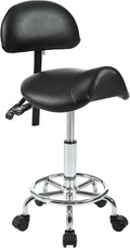 Saddle Stool with Back Support, Rolling Stools with Foot Rest, Ergonomic Backrest Adjustable Height & Angle Salon Stool with Wheels for Salon Spa Tattoo Massage