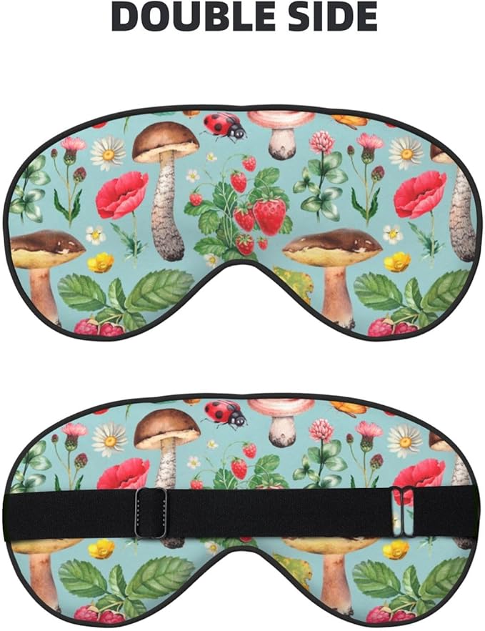 Floral Berry Mushroom Sleep Mask Eye Mask with Adjustable Strap Eye Sleep Shade Cover Blocks Light for Women Men Airplane Travel Nap