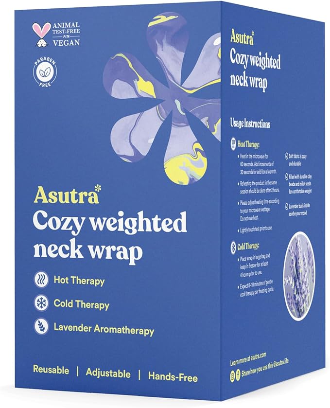 ASUTRA Weighted Neck Wrap, Plush Gray, Microwaveable Heating Pad for Neck and Shoulders, Hot and Cold Compress, Lavender Aromatherapy