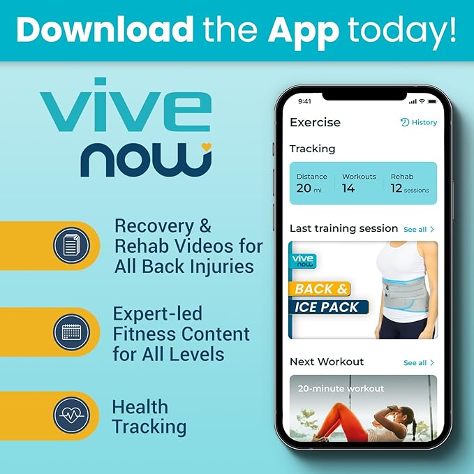 Vive Wearable Ice Packs for Back Pain - Back Brace with Ice Pack - Ice Belt for Lower Body Pain - Gel Ice Pack for Sciatica Relief Men, Women - Compression Hot Cold Therapy for Injuries Reusable
