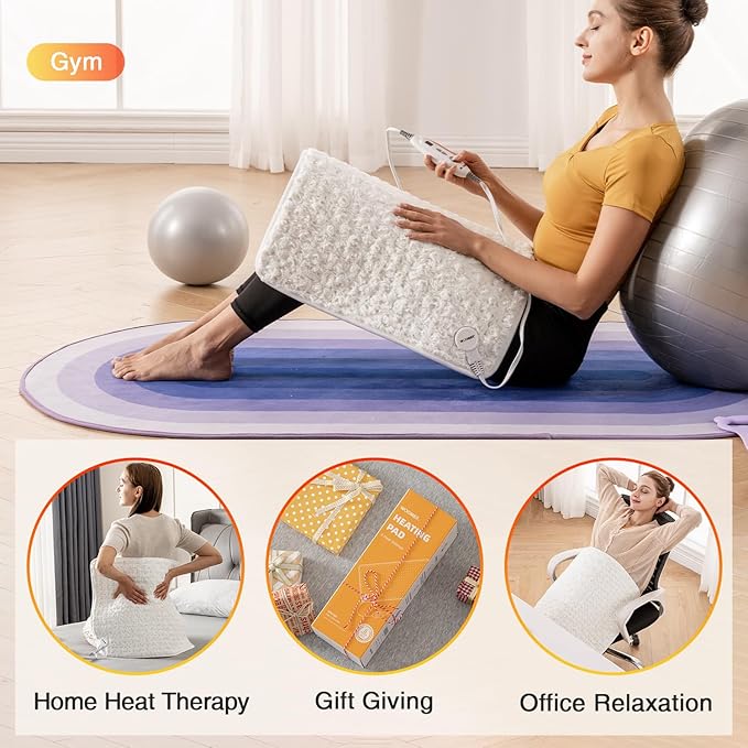 Woomer Faux Fur Electric Heating Pad for Back Pain Relief, Extra Large 20” x 24”, Extended Coverage from Neck to Hip, Two-Sided, Moist Mode, ETL Certified, 6 Adjustable Heats & 2H Auto-Off,White