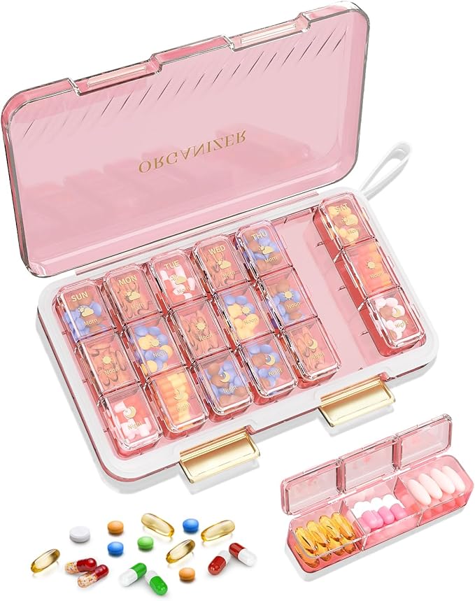 Weekly Pill Organizer 3X a Day, BPA-Free 7 Day Pill Box with Large Capacity for Vitamins, Fish Oils, Supplements, Leak-Proof & Removable Trays for Seniors Travel