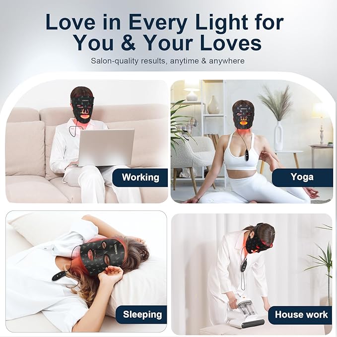 Red Light Therapy Mask for Face, 8 Modes Ultra Lightweight Red Light Mask with 850nm Near Infrared, 2000mAh Rechargeable Portable LED Face Mask Light Therapy with Timer At Home