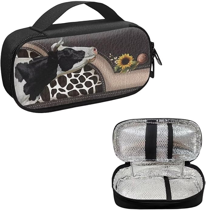 Cute Milk Cow Insulin Cooler Travel Case with Handle and Pockets for Insulin Pens and Diabetic Medical Organizer for Diabetes and Other Diabetic Supplies