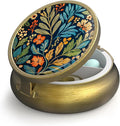 Small Pill Case Pill Box with Mirror Retro 3 Compartment Pill Holder for Purse or Pocket Bronze Portable Medicine Vitamin Container Fish Oil and Supplement Storage BPA-Free(Art Nouveau)