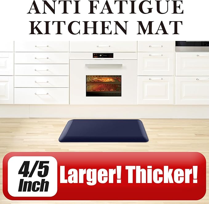 4/5 Inch Thick Kitchen Mat - Cushioned Anti Fatigue Mats for Kitchen Floor - Easy to Clean, Waterproof, Non-Slip Kitchen Rug for Sink, Office, Kitchen (17''x39'' Blue)