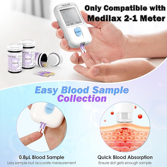 Medilax Blood Glucose Test Strips - 3 * 90 Count Only Compatible with Medilax Meter, 3 Boxes, 90 Test Strips Per Pack