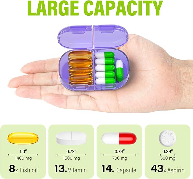 Vikie Weekly Pill Organizer 2 Times a Day with AM PM Sections, BPA-Free, Portable & Moisture-Proof for Pills, Vitamins, Supplements (2x7 Transparent + Rainbow)