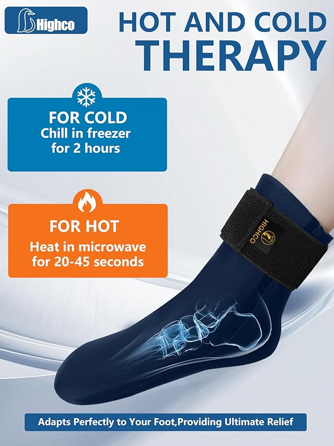 highco Ankle Ice Pack Wrap for Swelling and Injuries Recovery,Cooling Ice Sock for Foot,Ice Pack for Ankle Compression,Plantar Fasciitis & Achilles Tendonitis Relief,Navy Blue