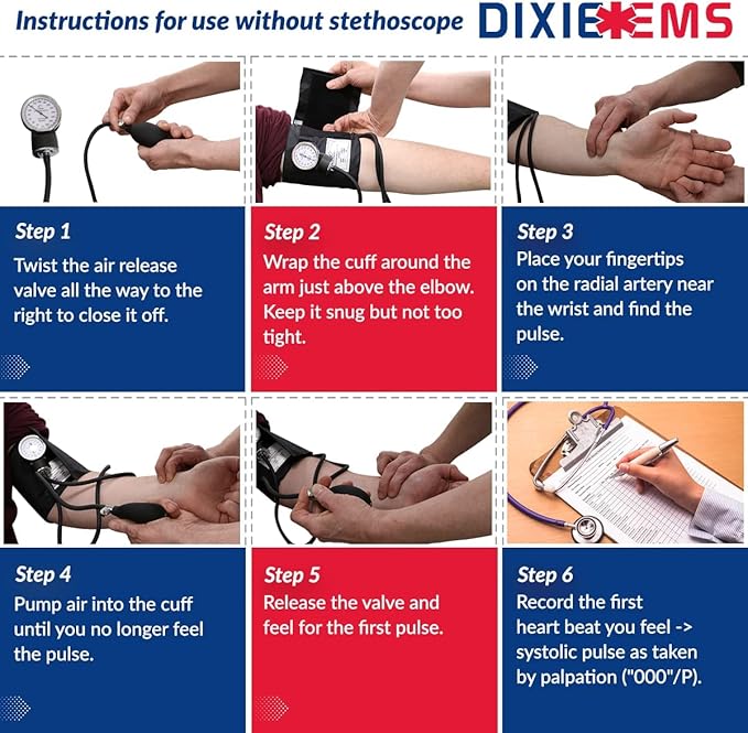 Dixie Ems Deluxe Aneroid Sphygmomanometer Blood Pressure Set W/ Adult Cuff, Carrying Case and Calibration Tool - Pink