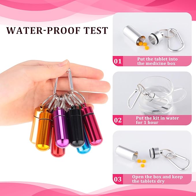 Jinei 40 Pcs Aluminum Metal Pill Box Case Organizer Waterproof Mini Storage Container Portable Pill Case Keychain with Buckles for Daily Use Outdoor Camping Travel (Multicolor)