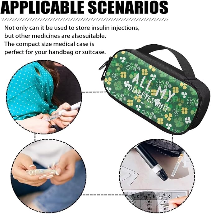 Rnyleeg Insulin Bag for Diabetes Four Leaves Insulin Cooler Travel Case for Women Large Capacity Diabetic Bags for Supplies All My Diabetes Shit