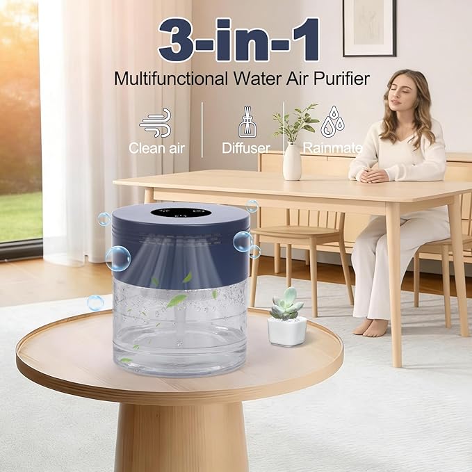 Water Air Purifiers for Home, Water Based Air Purifiers, Quiet 3-Speed Air Washer Aroma Diffuser, 8-Color Light Air Revitalizer, 24H Auto Shut-off Humidifier for Bedroom, Office, Living room, Pet