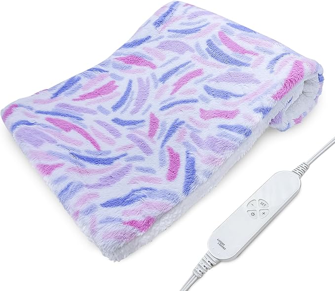 GOQOTOMO Plume Heating Pad for Back Pain Relief- 12" x 24"12 Heat Levels, 8 Timers Stay on, Holiday Gifts for Women, Machine Washable -FWF (Pink)