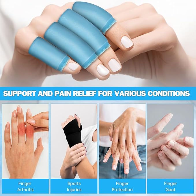 Finger Ice Sleeves Packs, Reusable Finger Cold Packs, 4 pcs Finger Gle Ice Pack Wrap Thumbs & Toes, Lasting Cold Compress, Hot Cold Ice Pack - for Injury, Sprain, Swelling