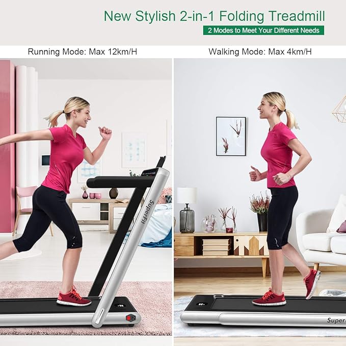 GYMAX Walking Pad, 2.25HP Dual Display Foldable Treadmill for Home with Remote/Smart App Control, Portable Compact Treadmill for Office Under Desk, Folding Running Machine for Small Spaces