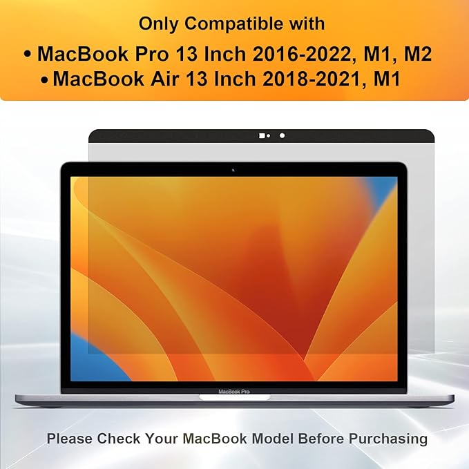 Mamol Magnetic Privacy Screen for MacBook Pro 13 Inch(2016-2022, M1, M2), Anti Glare Blue Light Filter with Camera Cover, Anti Spy Laptop Screen Protector