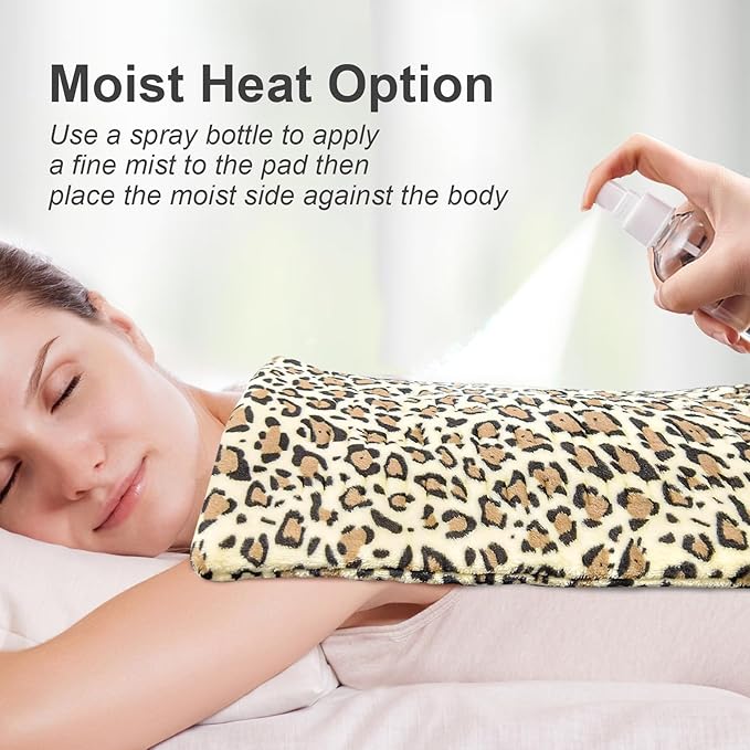 ZXU Heating Pad for Back Pain and Cramps Relief, Ultra Soft Microplush Heating Pad with 12 Heat Setting,Moist Heat ，1-24Hour Auto Shut Off, Stay on Function Hot Heated Pad (Leopard Print) 12” x 24”
