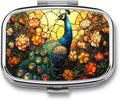 Color Peacock Pill Box 2 Compartment Stained Glass Art Portable Medicine Pill Case Travel Pill Organizer for Pocket Purse