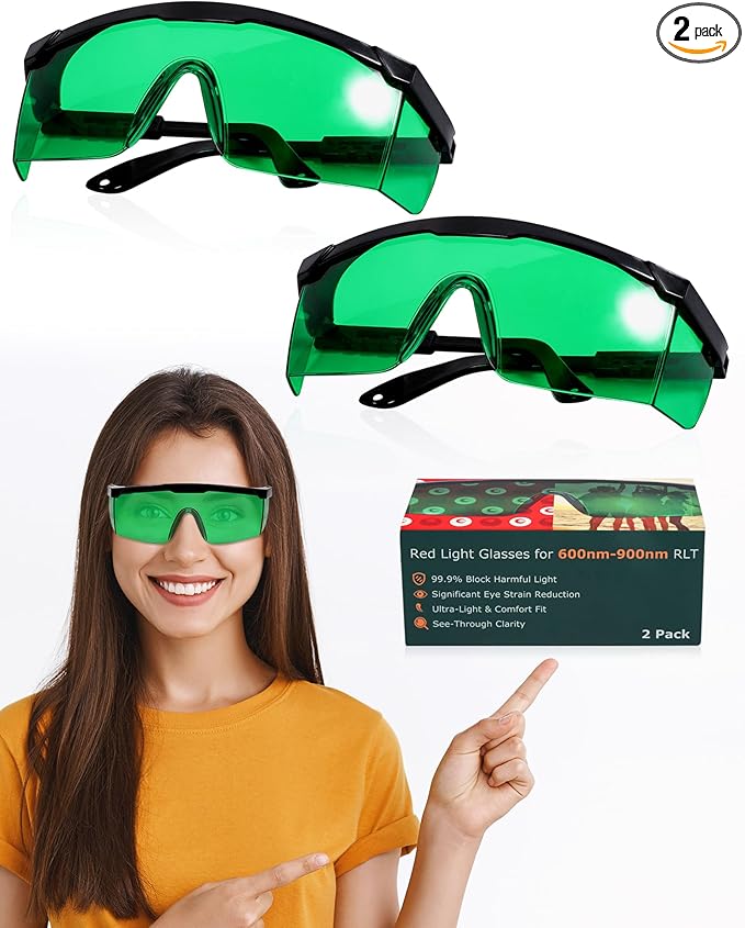 LIGHTMEUP Red Light Therapy Glasses Eye Protection Transparent Maintain Visibility Infrared Goggles Full Wrap-Around Adjustable Leg Suitable For Use With Infrared Red Light Therapy Devices 2 Pairs