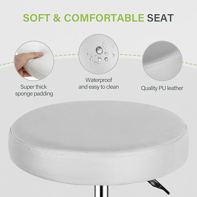F2C Leather Adjustable Bar Stools Swivel Chairs Facial Massage Spa Salon Stool with Wheels White/Black (White)