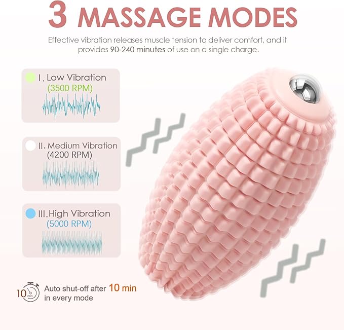 Vibrating Massage Ball for Muscle Recovery, Silicone Myofascial Massage Ball, Plantar Fasciitis Relief,Hip & Psoas Release, Deep Tissue & Trigger Point Roller for Neck, Back, Foot (Pink)