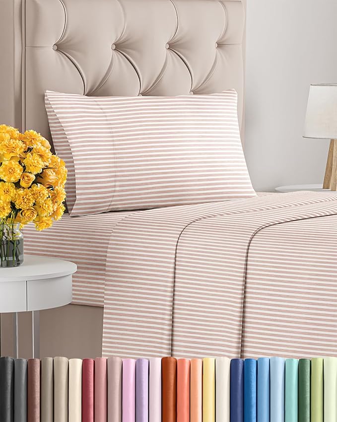 Twin XL Size 3 Piece Sheet Set - Extra Soft, Breathable & Cooling Sheets - Hotel Luxury Bed Sheets for Women & Men - Deep Pockets, Easy-Fit & Wrinkle-Free Sheets - Blush Stripes Oeko-Tex Bed Sheets