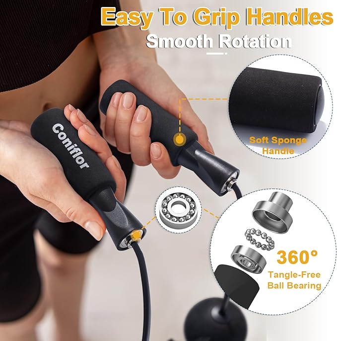 2 in 1 Jump Rope for Women Men and Kids - Tangle-Free Cordless Skipping Jump Rope with Ball Bearings and Foam Handles for Rapid Speed Fitness Workouts
