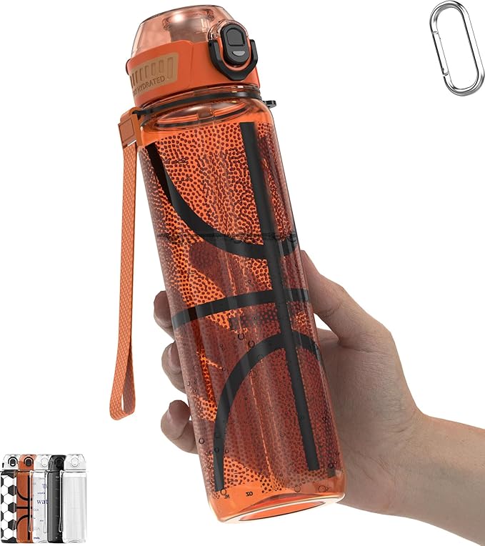 32oz/1L Sport Water Bottle, Light Tritan, Quick-Open Chug Lid/Straw 2-in-1, Leak-Proof, Dishwasher-Safe, BPA-Free, Drop-Resist & Scratch-Resist for Travel/Gym/Office/Fan Gift (Basketball)