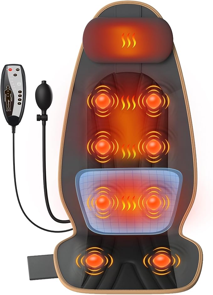 SLOTHMORE Vibration Back Massage Cushion with Heat, Back Massager Cushion with 5 Massage Modes, Heated Massage Pad for Office Chair & Home Relaxation