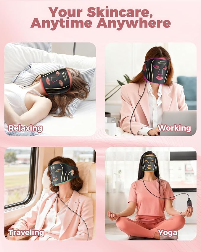 Red Light Therapy Mask for Face, LED Face Mask Light Therapy with Remote, Portable Infrared Light Therapy Skin Care Device with Timer Function for Home & Travel