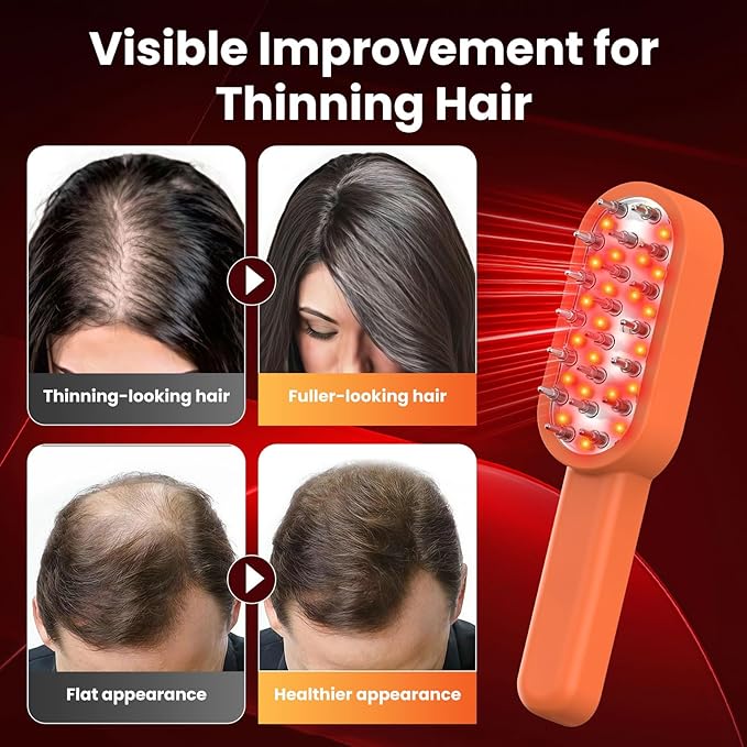 Red Light Therapy Scalp Comb with Laser & Infrared Light, 5 Modes Vibration Scalp Massager with Timer Display, Red Light Hair Brush, Promote Hair Growth in Women and Men