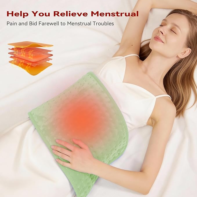 MASVIS Heating Pad for Period Cramps & Back Neck Shoulders Pain Relief, 24"x20" Large Heat Pad with 2-Hour Timer, 6 Heat Levels, Moist Dry Heat Options, Machine Washable, Gifts for Women Mom, Green