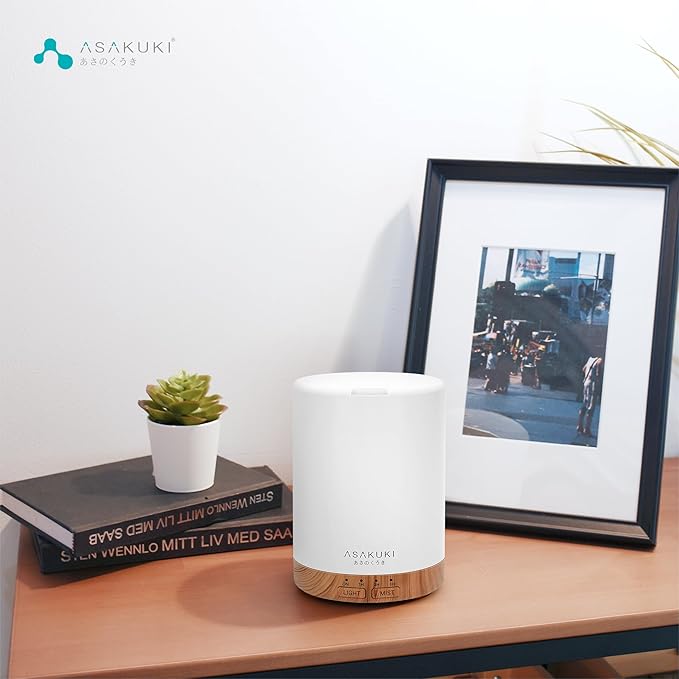 ASAKUKI Essential Oil Diffuser for Home, 300 ml Humidifier with Automatic Shut-Off, Quiet Aromatherapy Diffuser with 7 LED Lights for Living Room, Kitchen, Bedroom, Hotel - Light Brown