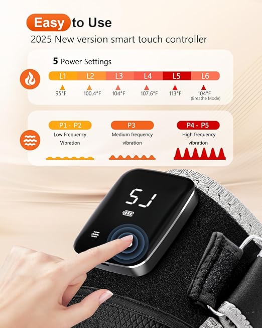 Red Light Therapy for Knee & Shoulder, Upgraded 72 LED Cordless 5000mAh Knee Massage Brace With 5 Vibration, 660nm & 850nm Infrared Red Light Therapy Heated Wrap Device