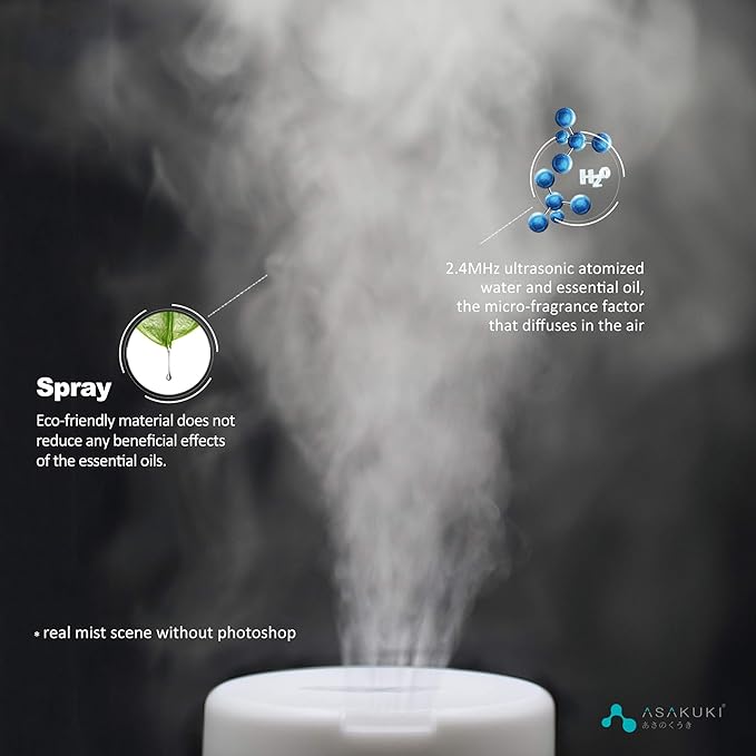 ASAKUKI Essential Oil Diffuser for Home, 300 ml Humidifier with Automatic Shut-Off, Quiet Aromatherapy Diffuser with 7 LED Lights for Living Room, Kitchen, Bedroom, Hotel - Light Brown