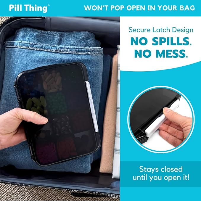 2-Pack Large Pill Organizer – Black + Blue | 12-Compartment Weekly Pill Box Case with Removable Dividers, Waterproof, Travel-Friendly (Combo Pack - 1 Black & 1 Blue)