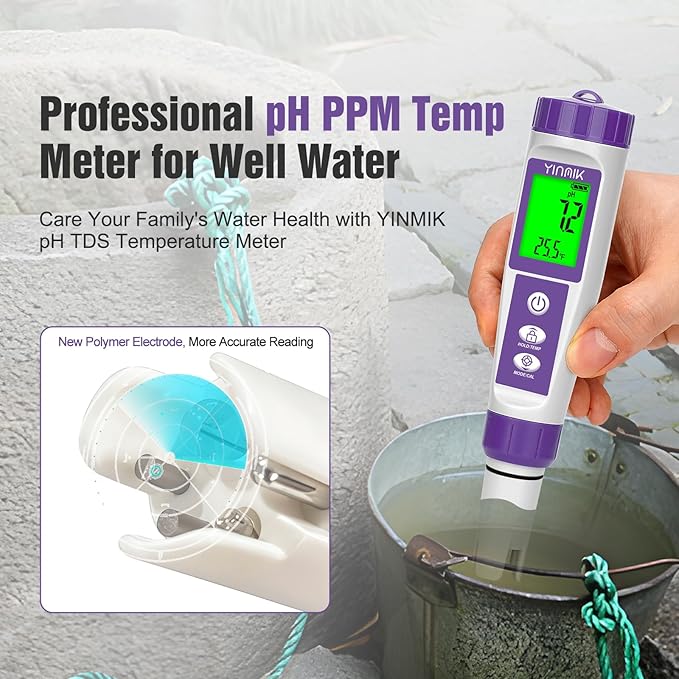 Hydrogen Water Tester, TDS Meter Digital Water Tester, ORP Meter for Drinking Water, YINMIK 6 in 1 pH Meter for Kombucha, PPM pH EC Tester for Hydroponic, H2 Meter for Hydrogen Water Tablet