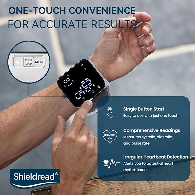 Rechargeable Blood Pressure Monitor Adult Cuff, Blood Pressure Cuff Wrist with Voice Broadcast, Blood Pressure Machine with Irregular Heartbeat, Including Travel Case & USB Cable