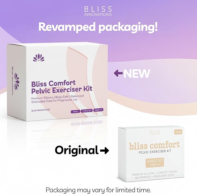 Bliss Comfort Silicone Pelvic Floor Trainer Kit – Soft & Flexible Design for Gentle Progression - 4 Piece Set-Small – Includes 1.3 Oz Bonus Bliss Glide ($10 Value)