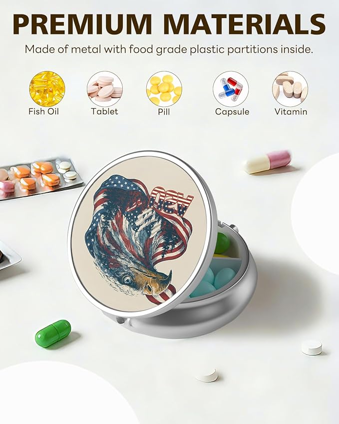 LRITER Pill Case, Portable Travel Pill Box, Pillbox Organizer, Cute Small Medicine Storage Container, Purse Accessories for Women, Men (Eagle)