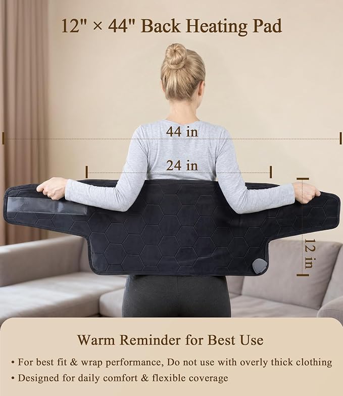 Heating Pad for Back Pain Relief: 2X Graphene Far Infrared Max 160℉ with 8 Heat Settings - Soft Wearable Wrap Around for Period Cramps & Stiffness Relief - 12"x44" 4H Auto Off for Women at Home