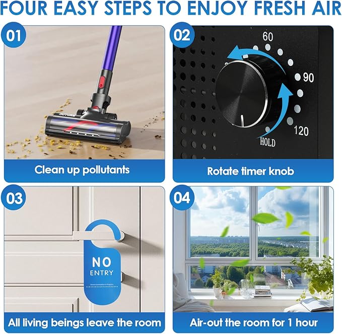 Ozone Generator 60,000mg/h - High Capacity Air Purifier Deodorizer for 4000 sq ft, Eliminates Odors, Smoke, Pets, Best for Home & Industrial Use, Plug-in Air Ionizer, Black
