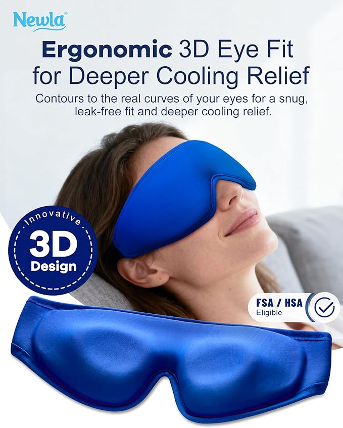 Upgraded Cooling Gel Eye Mask for Puffy Eyes: FSA Eligible Larger Full-Eye Cover Design, Ice-Cold Therapy Relief for Face, Headache & Migraine Relief, Reusable Cold Compress for Eye Strain (Blue)